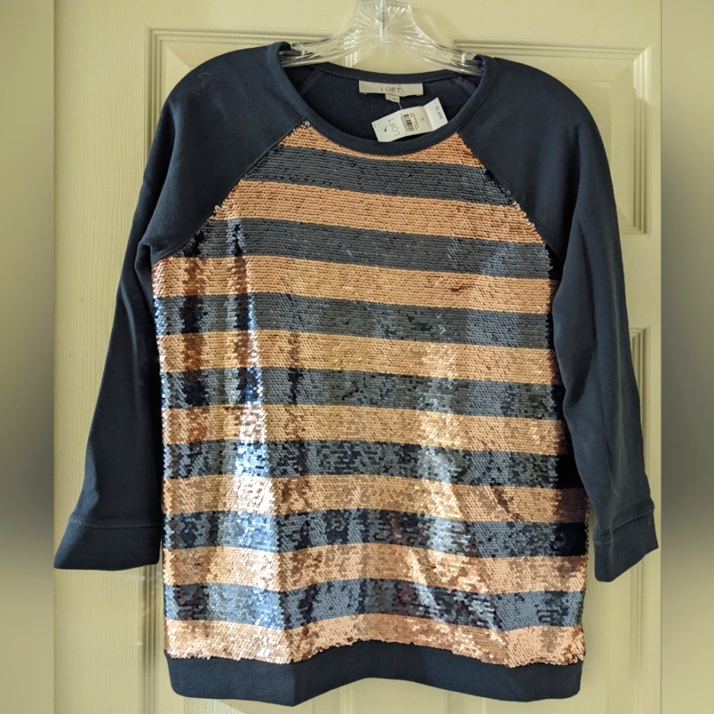 Loft 3/4 sleeve sequin sweatshirt NWT